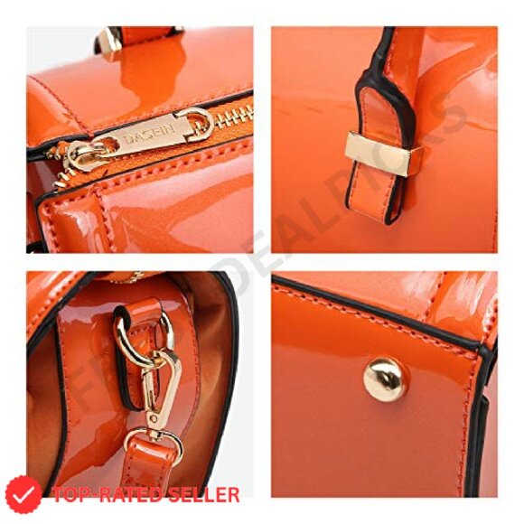 Shiny Patent Vegan Leather Satchel Shoulder Bag Elegant Chic Everyday Purse - Picture 7 of 8